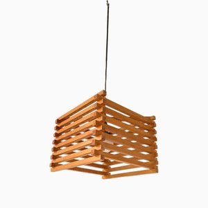 Lampe à Suspension Vintage en Bois, 1970s