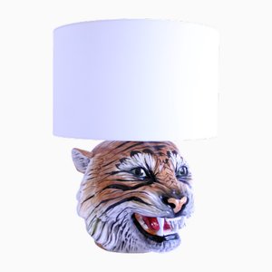 Mid-Century Modern Italian Ceramic Tiger Sculpture Lampshade, 1960s