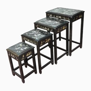 Asian Black Wood Nesting Tables, Set of 4