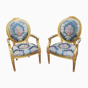 Französische Barock Armlehnstühle in Gold & Blau