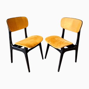 Set of Vintage Chairs in Black Lacquered Wood and Fabric Seats, 1960s