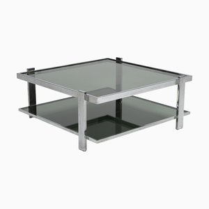 Table Basse en Chrome et Verre, 1970s