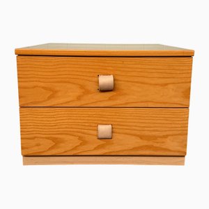 Large Italian Oak Bedside Table with Double Drawer, 1980s