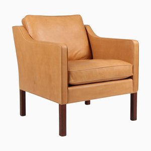 Poltrona modello 2321 in pelle color cognac attribuita a Børge Mogensen per Fredericia, anni '60