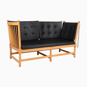 Sofá de dos plazas modelo 1789 de haya y cuero atribuido a Børge Mogensen para Fritz Hansen