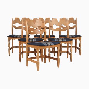 Razoblade Dining Chairs in Oak attributed to Henning Kjærnulf, Denmark 1970s, Set of 6