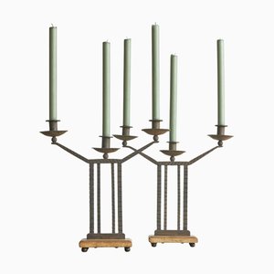 Bougeoirs Art Déco en Fer Forgé et Pierre, 1920s, Set de 2