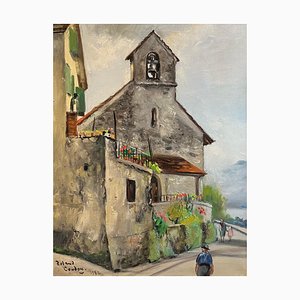 Roland Coudan, Campanile, Olio su tela, 1952, Incorniciato