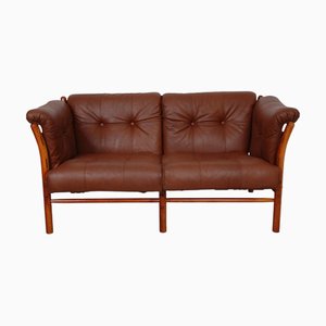 2 Seater Indra Sofa in Brown Leather by Arne Norell, 1970s