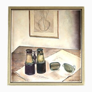 Bodegón con prismáticos, pintura al óleo, enmarcado