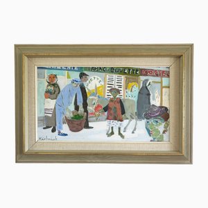 Día de mercado, pintura al óleo, enmarcado