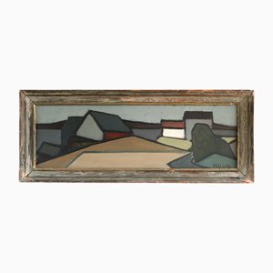 Calle geométrica, pintura al óleo, enmarcada