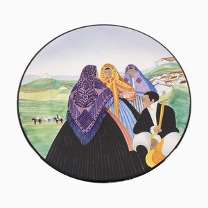 Mid-Century Ceramic Plate Depicting a Sardinian Scene by E. Altara Lenci, Italy, 1940s