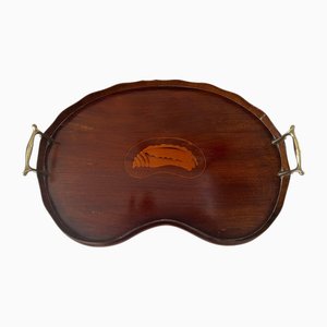 Edwardianisches nierenförmiges Mahagoni-Getränketablett mit Butlergriffen