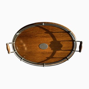 Edwardian Polished Oak Galleried Drinks Tray with Swan Neck Butlers Handles