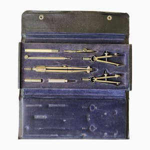Vintage Geometry and Technical Drawing Set in Original Leather Case from Pomme-Pidou
