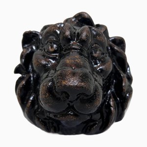 Sculpture de Lion Victorienne en Fonte Peinte à la Main