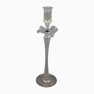 Transparent Blue Spiral Blown Murano Glass Candlestick, 1970s