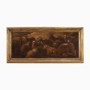 Italian Artist, Landscape with Goats, 1680, Oil on Canvas, Framed