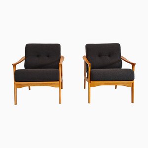 Vintage Scandinavian Armchairs in Wood and Fabric, 1960s, Set of 2