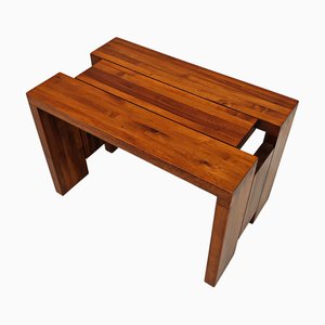 Vintage Walnut Coffee Table and Stool, 1970s