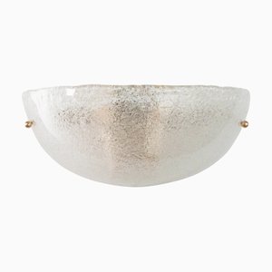 Handmade Murano Glass Wall Sconce in Clear Color, Artistic Glass Leaf with Grit, 1980s