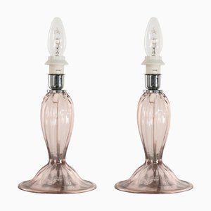 Murano Glass Table Lamp in Pink Color, Italy, 1980s, Set of 2
