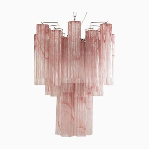 Lámpara de araña italiana de cristal de Murano rosa, años 80