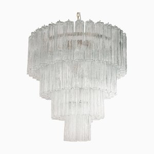 Lámpara de araña de cristal de Murano claro, Italia, años 80
