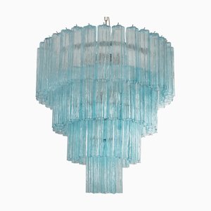 Lámpara de araña de cristal de Murano turquesa, Italia, años 80