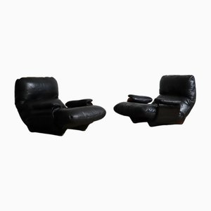Black Leather Marsala Sofa and Lounge Chair by Michel Ducaroy for Ligne Roset, 1970s, Set of 2