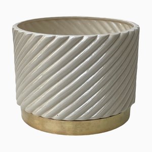 Vaso Cachepot in ceramica bianca di Tommaso Barbi, Italia, anni '70