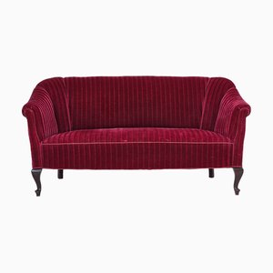 Dänisches 2-Sitzer Sofa aus Rotem Möbelvelours & Beinen aus Eschenholz, 1950er