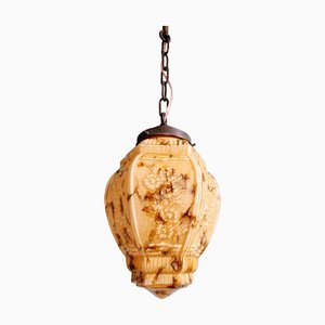 Art Deco Pendant Lamp in Marbled Opaline, Belgium, 1920s