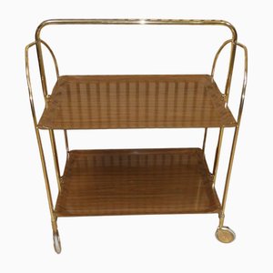 Gold Foldable Bar Cart in Wood Look, Plastic, Chrome, 1960s