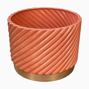Jarrón Cachepot italiano de cerámica en naranja de Tommaso Barbi, años 70