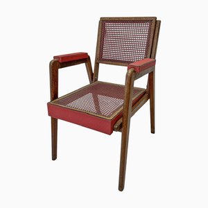 Fauteuil en Rotin Rouge et Noir par Pierre Cruège, France, 1950s