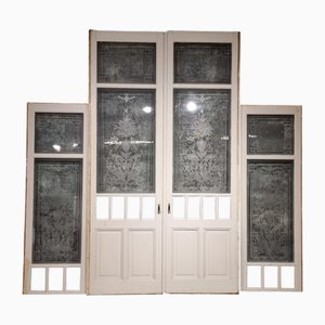 Puertas dobles correderas de interior antiguas, década de 1890. Juego de 7