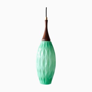 Vintage Portuguese Turquoise Opaline Glass Pendant Lamp, 1960s