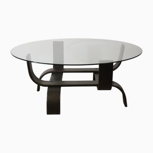 Vintage Fubo Edition Coffee Table in Bentwood and Glass, 1970s