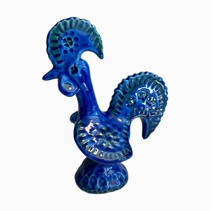 Statuetta Gallo Rimini blu in ceramica smaltata di Aldo Londi per Bitossi Ceramiche, Italia, anni '50
