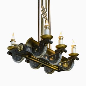Französischer Art Decò Kronleuchter aus Bronze, 1930er
