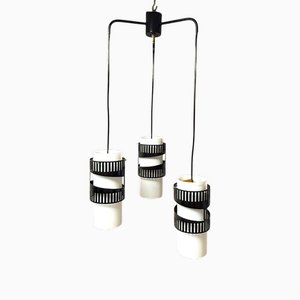 Lampe à Suspension Mid-Century à Trois Lampes en Métal et Verre Opalin, 1960s