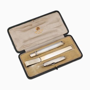 Set di accessori da scrivania in argento e smalto, XX secolo, Regno Unito, 1912, set di 3