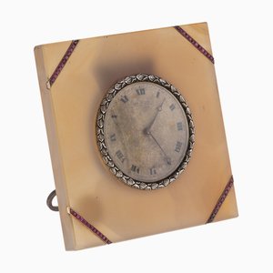 20th Century Silver & Agate Clock from Callow of Mount Street, London, 1910