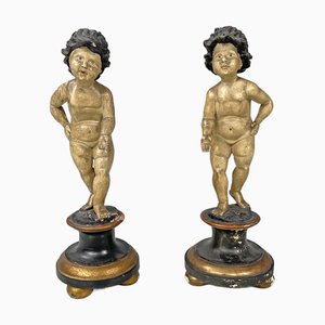 Antike italienische Cherub Skulpturen aus Holz, 1890er, 2er Set