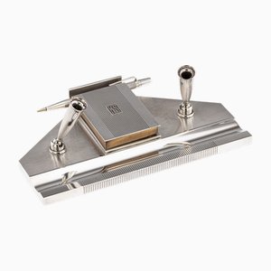 Set da scrivania Art Deco in argento, XX secolo, Londra, 1936, set di 2
