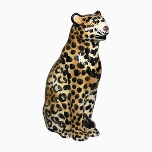 Italian Mid-Century Modern Ceramic Sculpture of a Seated Leopard, 1970s