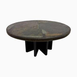 Brutalist Slate and Stone Coffee Table, 1970s