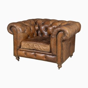 21st Century English Brown Leather Chesterfield Armchair by Halo